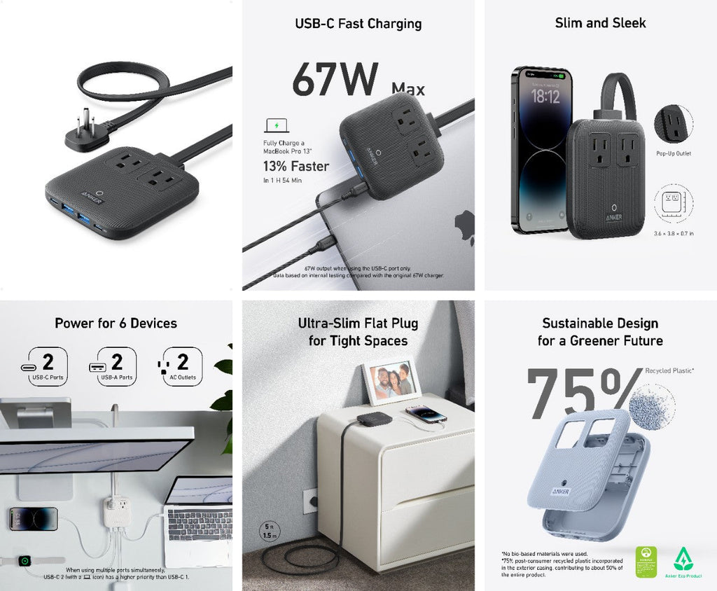 ANKERXI Nano Charging Station (6-in-1, 67W) Black Stone