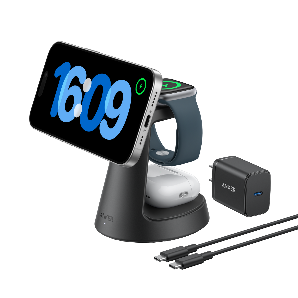 ANKERXI MagGo Wireless Charging Station (3-in-1, dock Stand) Black
