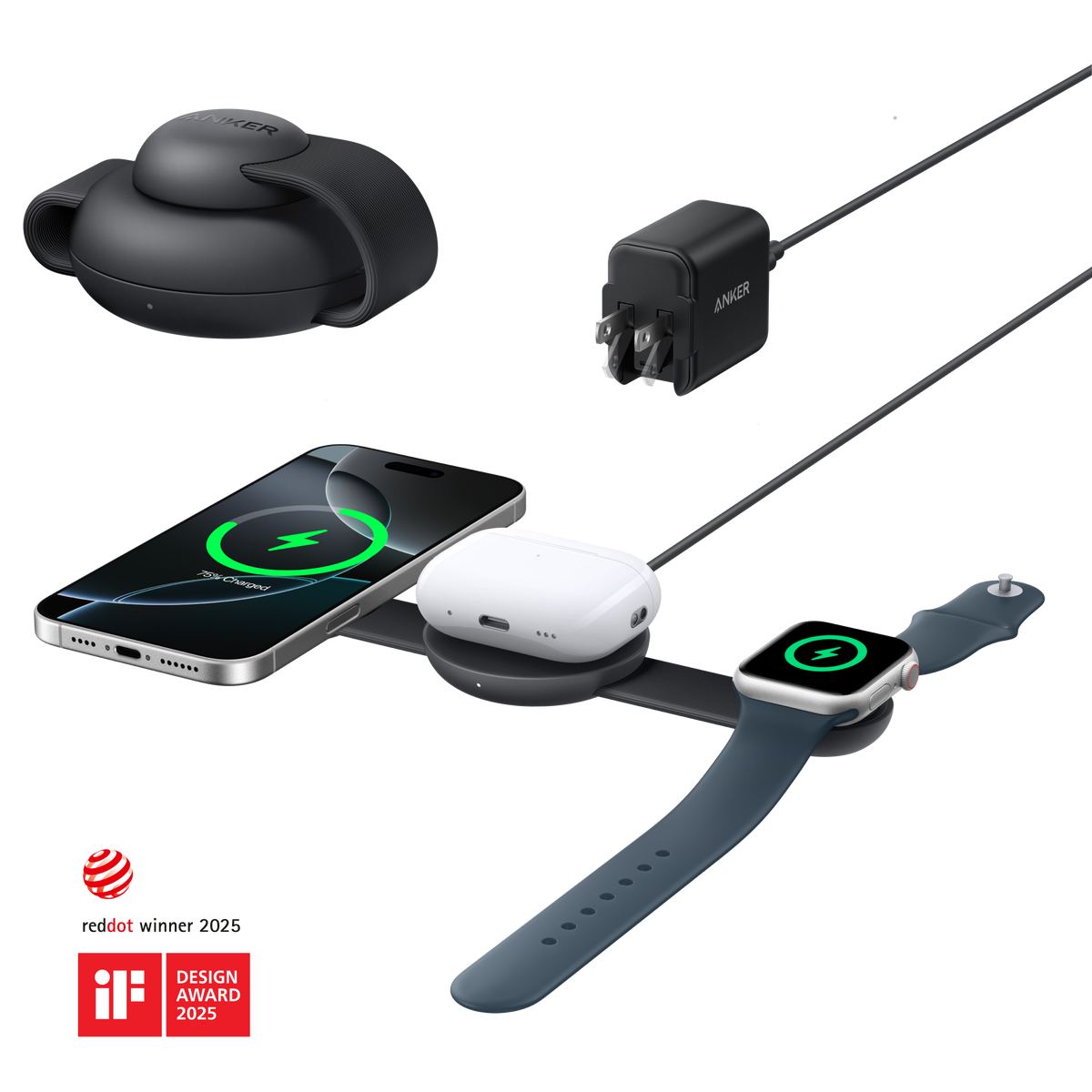 ANKERXI MagGo Wireless Charging Station (3-in-1, Foldable Pad) Black Stone - Default Title