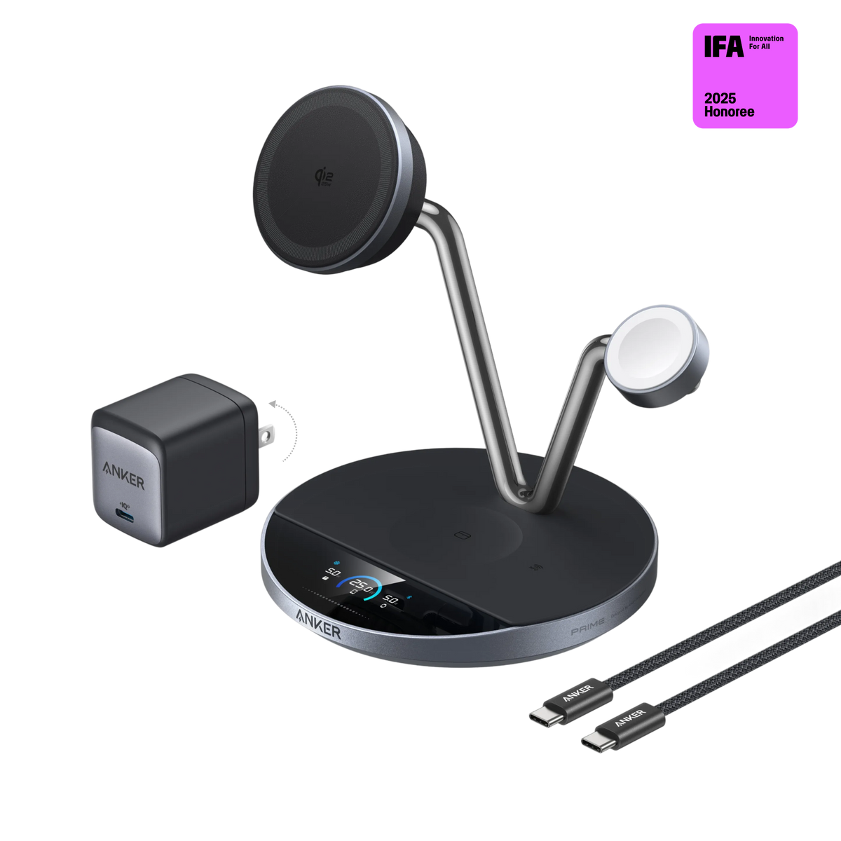 ANKERXI Prime Wireless Charging Station (3-in-1, MagGo, AirCool, dock Stand) - Black Stone