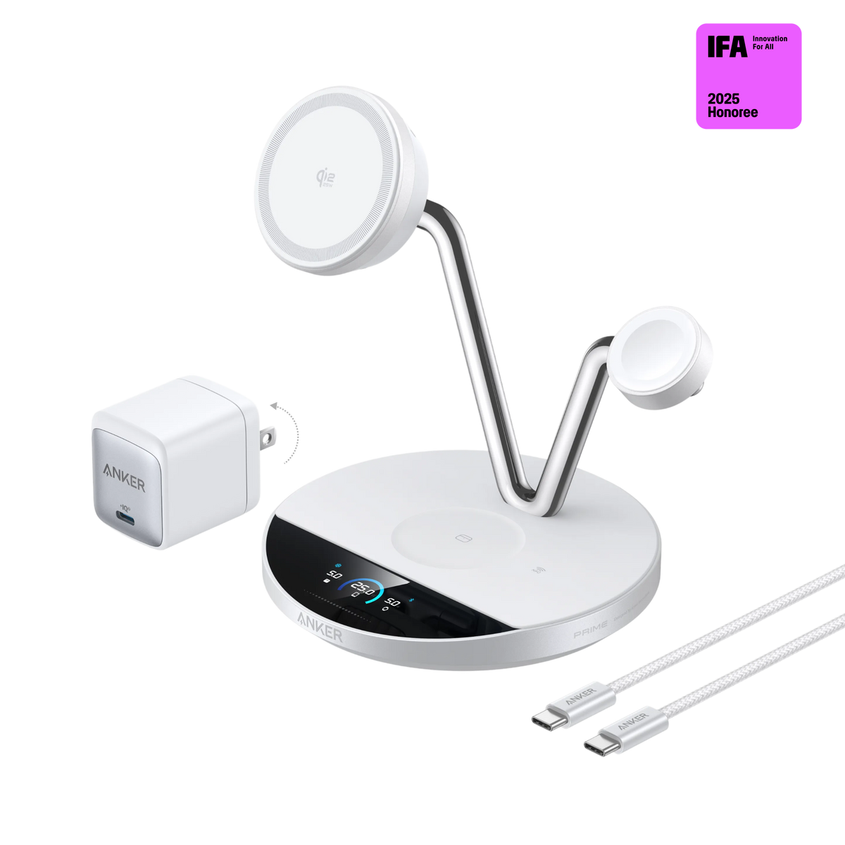 ANKERXI Prime Wireless Charging Station (3-in-1, MagGo, AirCool, dock Stand) - Shell White