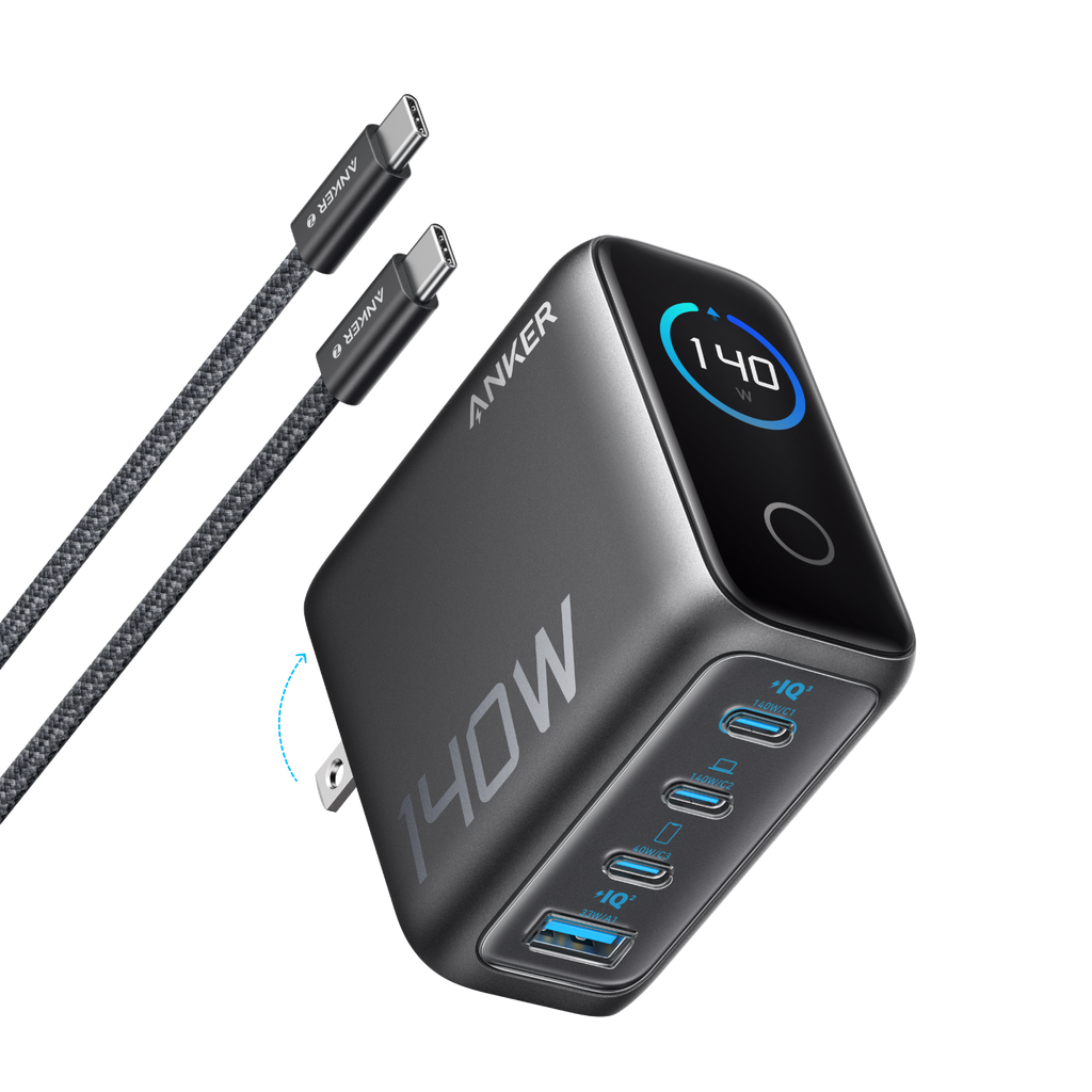 ANKERXI Laptop Charger (140W, 4-Port, PD 3.1) with USB-C Cable - Dark Gray