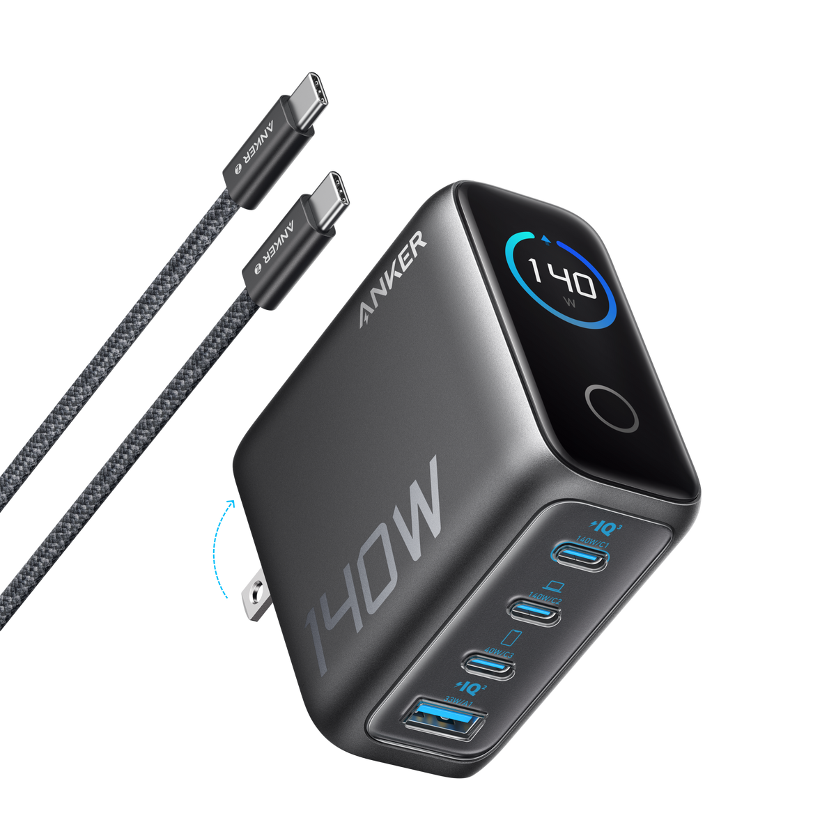 Travel Power kit | ANKERXI 165W Power Bank and 140W 4-Port Laptop Charger Space Black