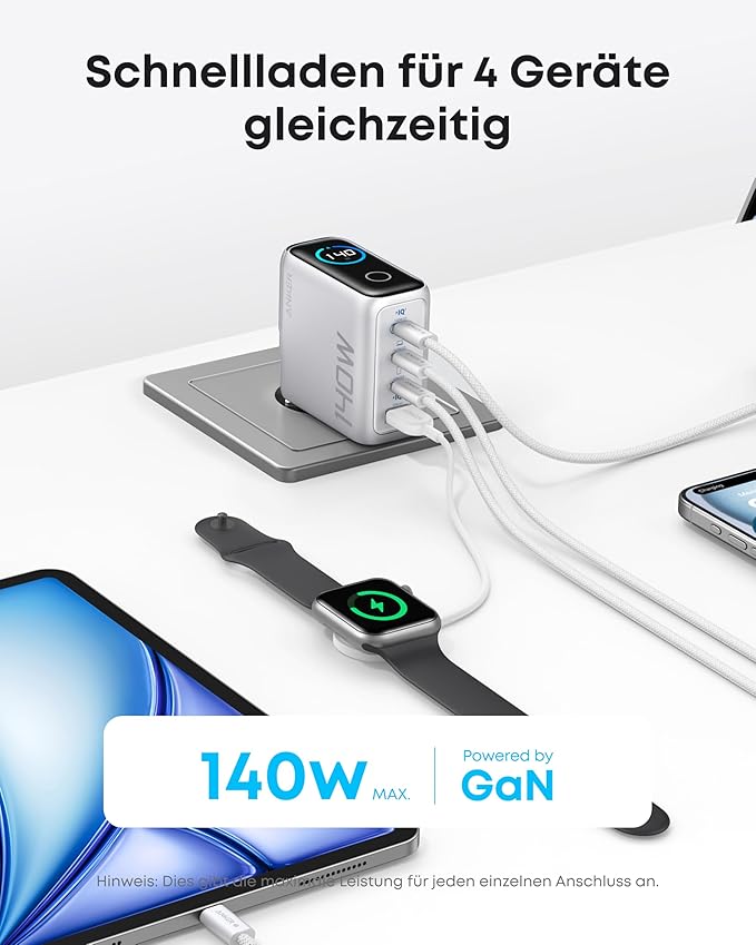 ANKERXI Power Bank (25K, 165W, Built-in + Retractable cable) + ANKERXI Charger (140W, 4-Port, PD 3.1) with USB-C cable silver