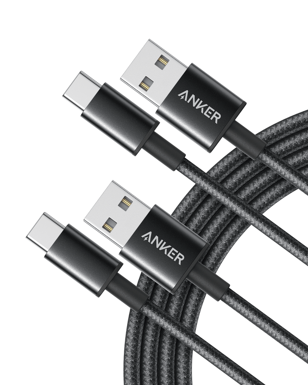 ANKERXI Premium Nylon USB-C to USB-A Cable (3 ft / 6 ft, 2-Pack) Black - Black