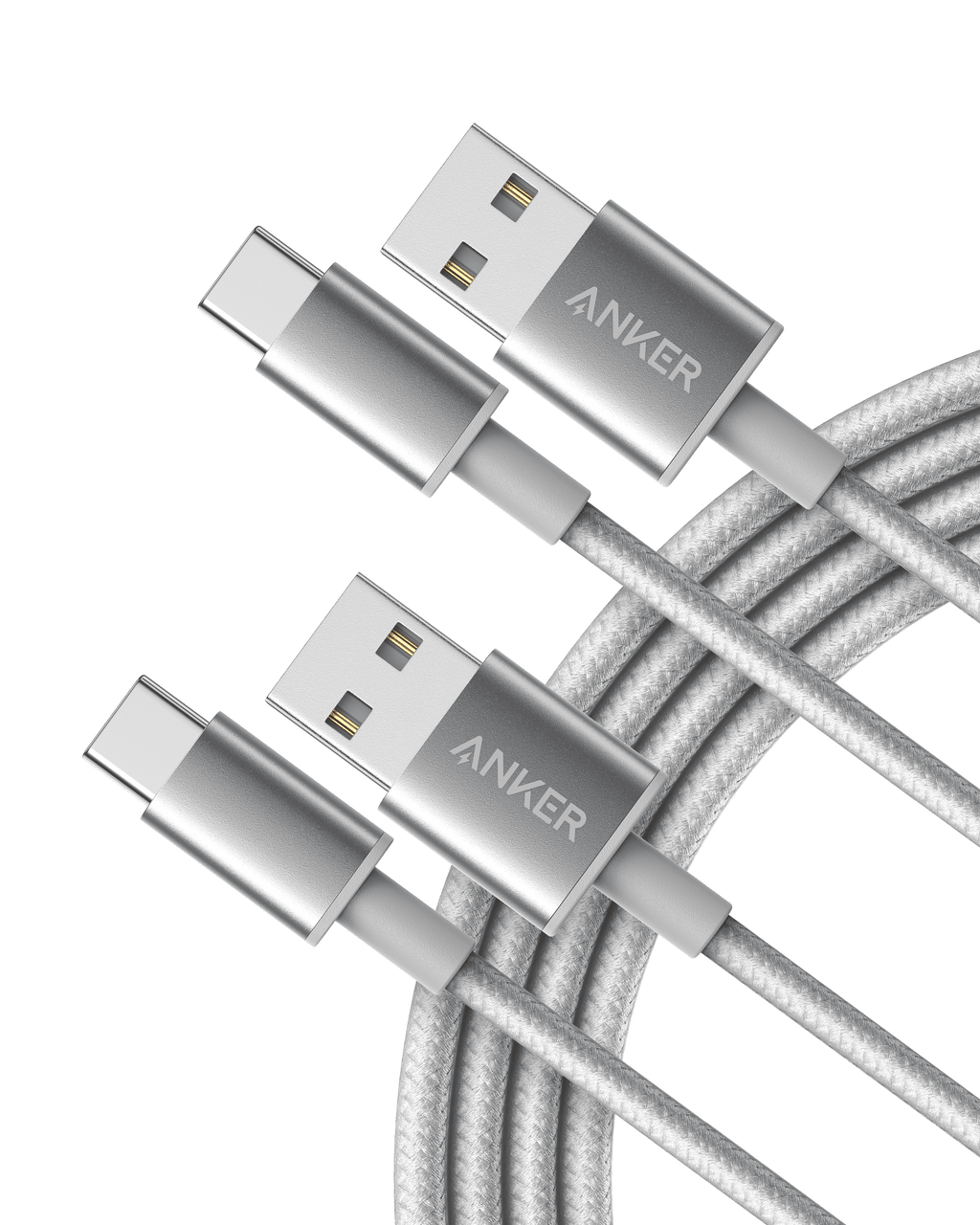 ANKERXI Premium Nylon USB-C to USB-A Cable (3 ft / 6 ft, 2-Pack) Black - Silver
