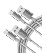 ANKERXI Premium Nylon USB-C to USB-A Cable (3 ft / 6 ft, 2-Pack) Black - Silver