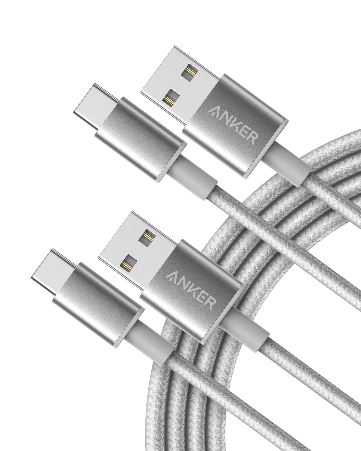ANKERXI Premium Nylon USB-C to USB-A Cable (3 ft / 6 ft, 2-Pack) Black - Silver