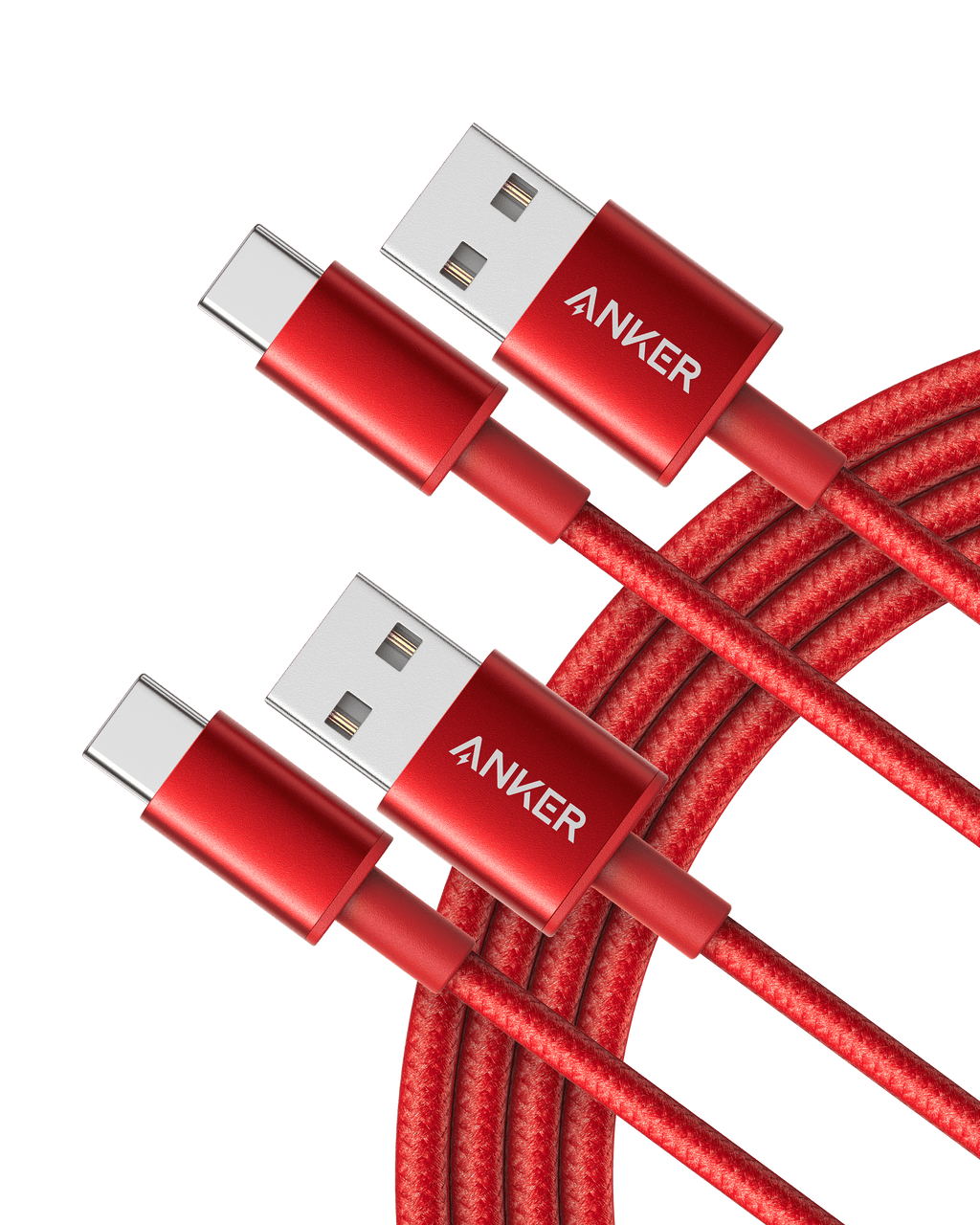 ANKERXI Premium Nylon USB-C to USB-A Cable (3 ft / 6 ft, 2-Pack) Black - Red