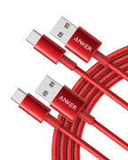 ANKERXI Premium Nylon USB-C to USB-A Cable (3 ft / 6 ft, 2-Pack) Black - Red