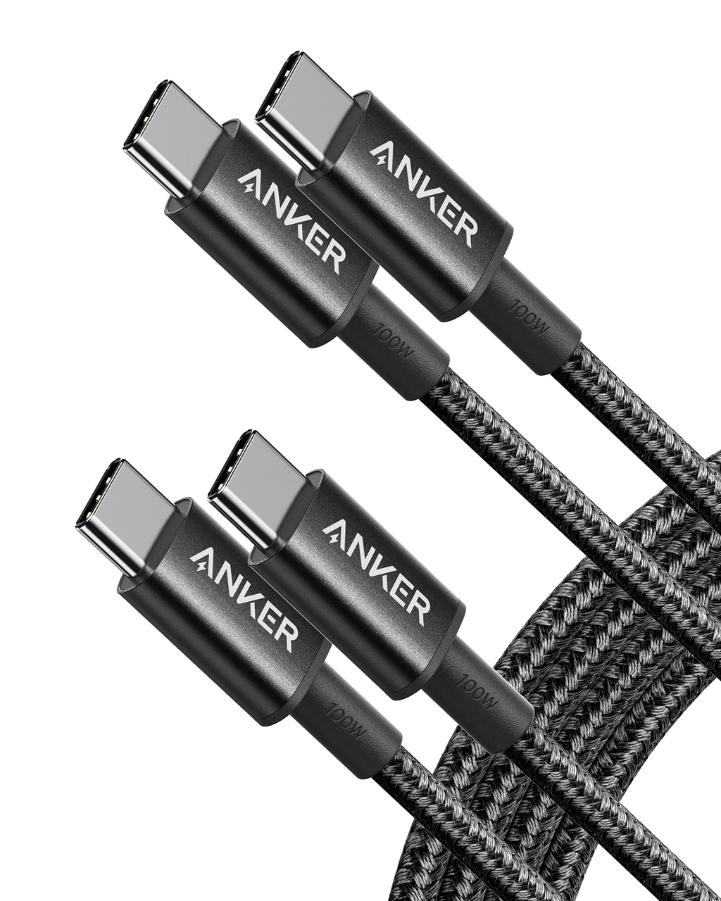 ANKERXI 333 USB-C to USB-C Cable (6ft Nylon, 2-Pack) Silver