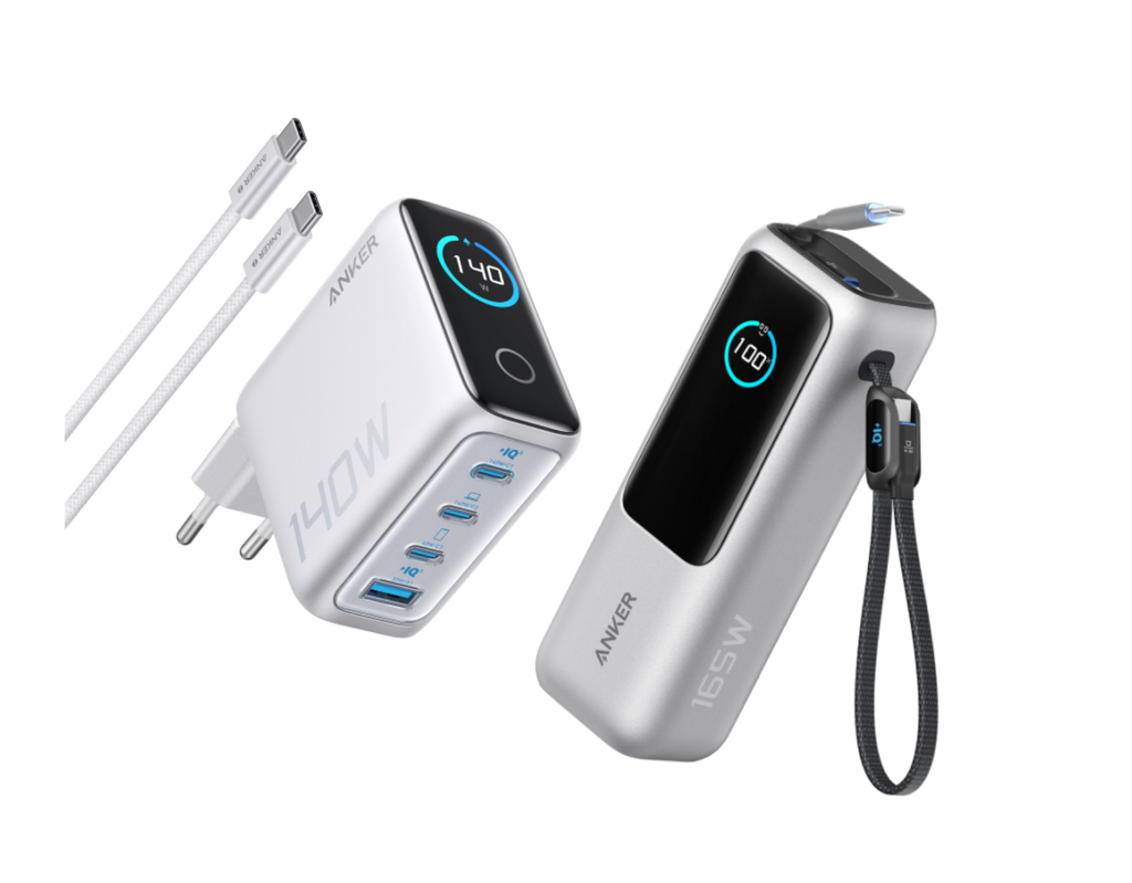 ANKERXI Power Bank (25K, 165W, Built-in + Retractable cable) + ANKERXI Charger (140W, 4-Port, PD 3.1) with USB-C cable silver - Default Title