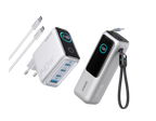ANKERXI Power Bank (25K, 165W, Built-in + Retractable cable) + ANKERXI Charger (140W, 4-Port, PD 3.1) with USB-C cable black