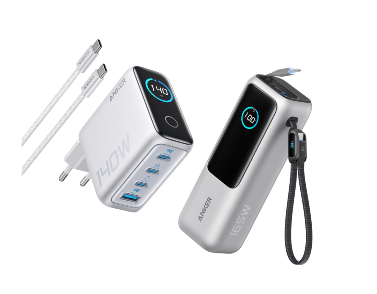 ANKERXI Power Bank (25K, 165W, Built-in + Retractable cable) + ANKERXI Charger (140W, 4-Port, PD 3.1) with USB-C cable black