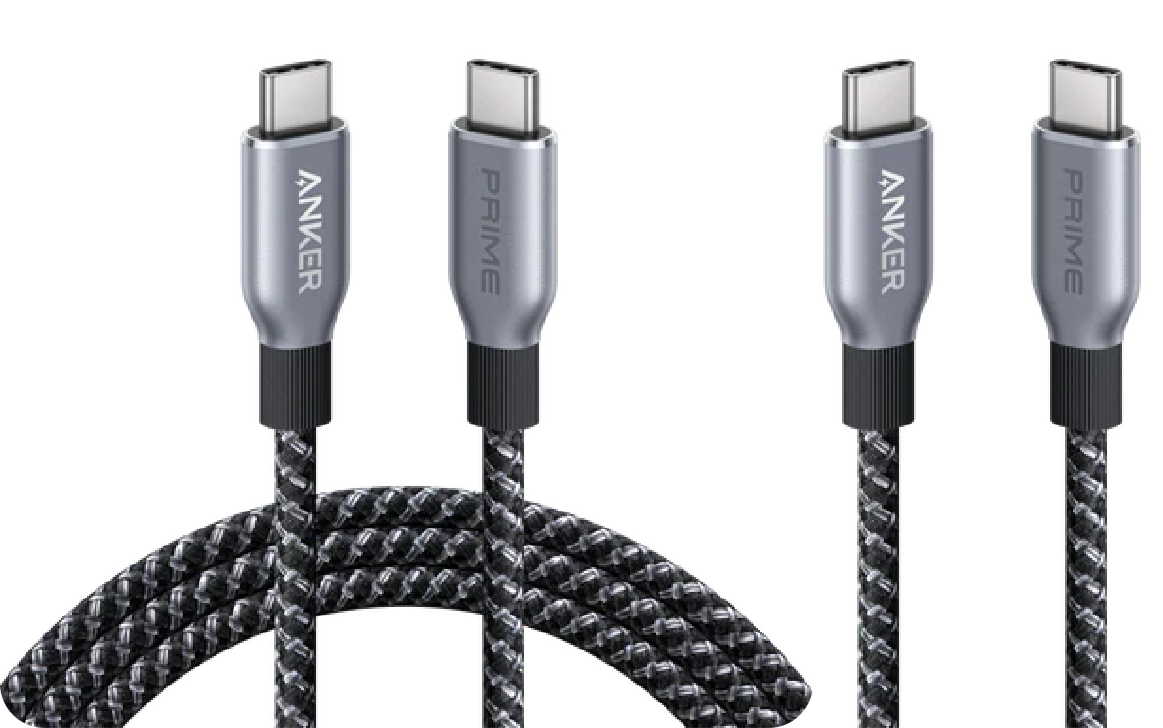 ANKERXI Prime USB-C on USB-C cable (240W, Upcycled-Braided Design, 1.8m)+ANKERXI Prime USB-C on USB-C cable (240W, Upcycled-Braided Design, 0.9m) black