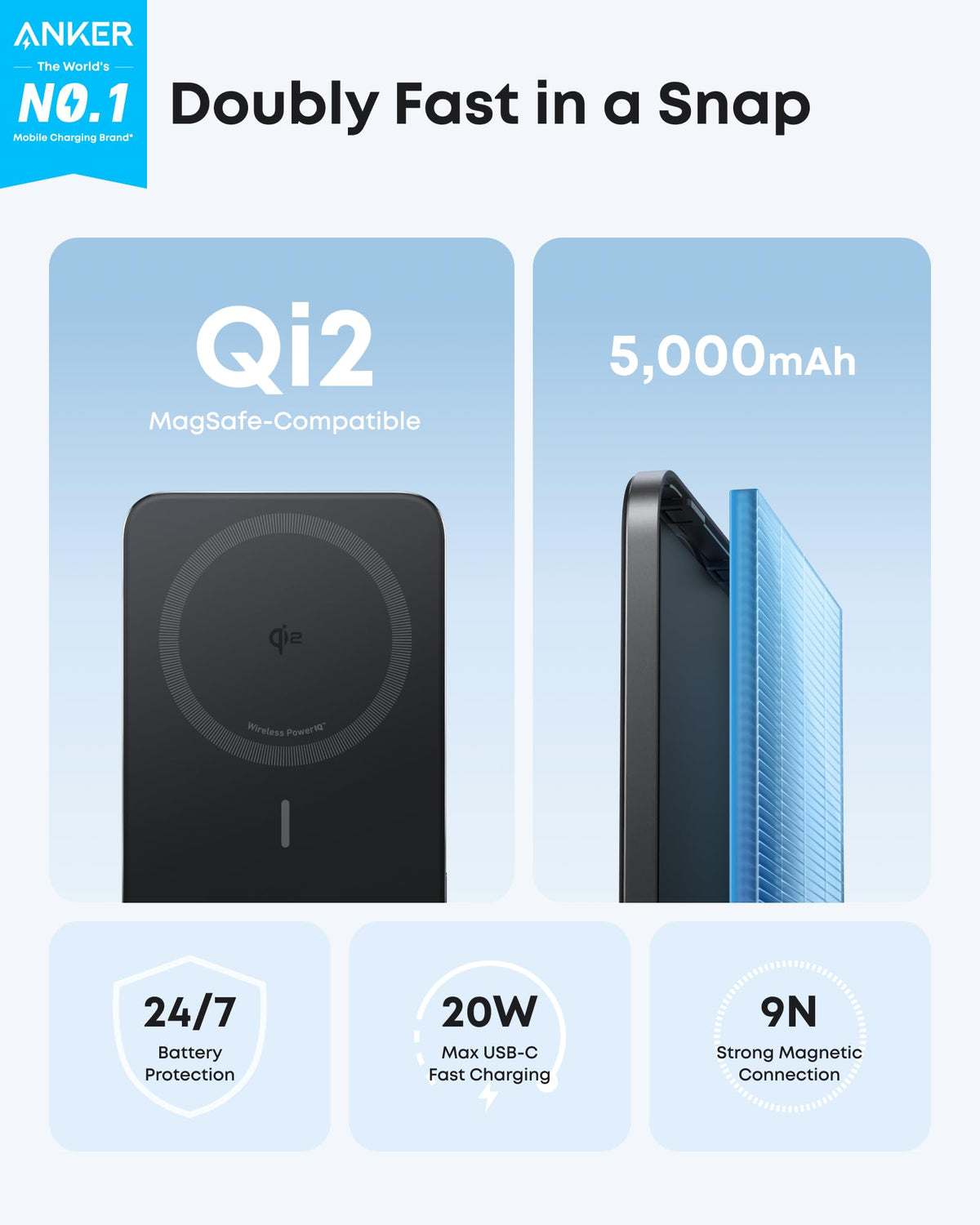 ANKERXI Nano Power Bank (5K, MagGo, Slim) Teal Oasis