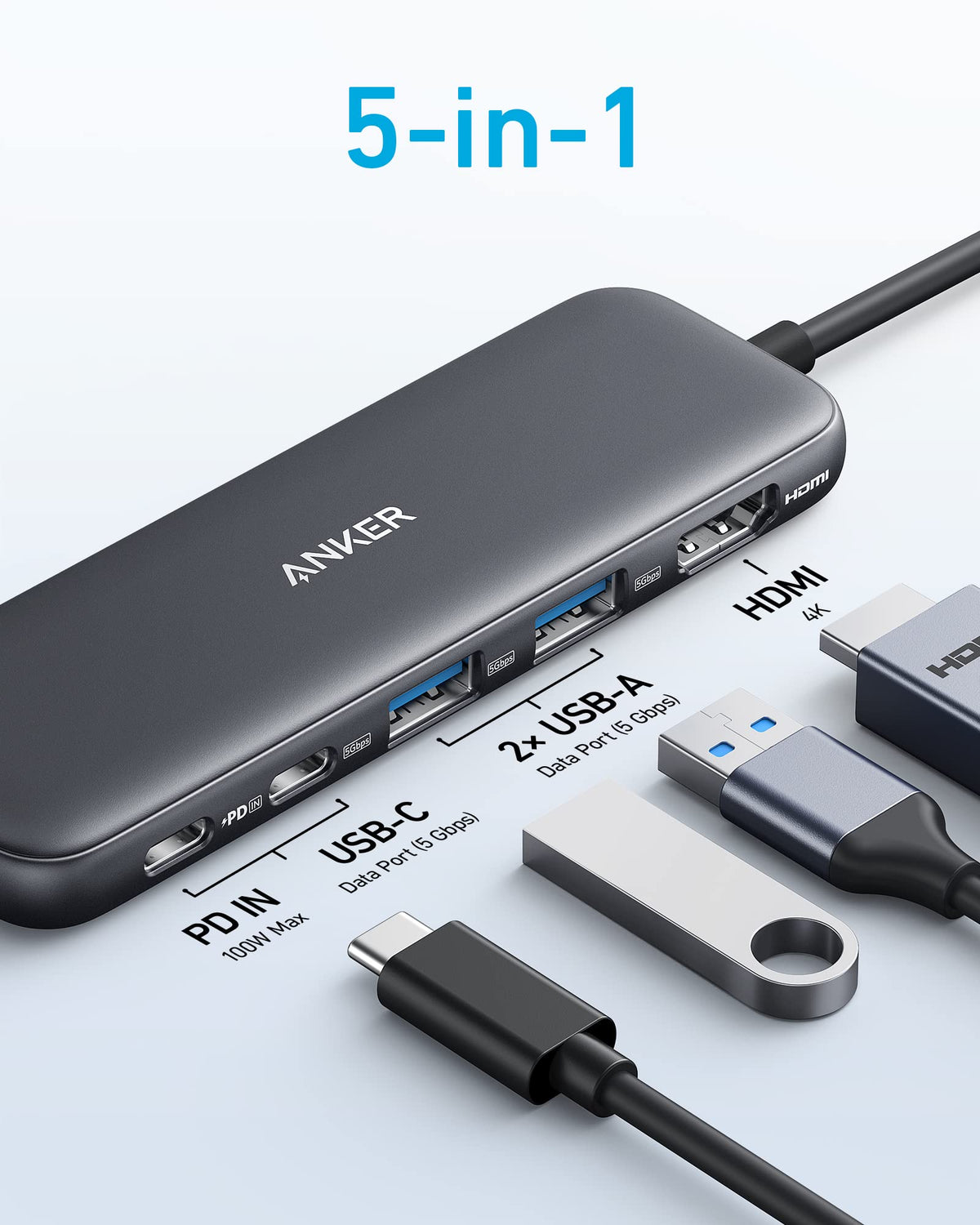ANKERXI 332 USB-C Hub (5-in-1) Black