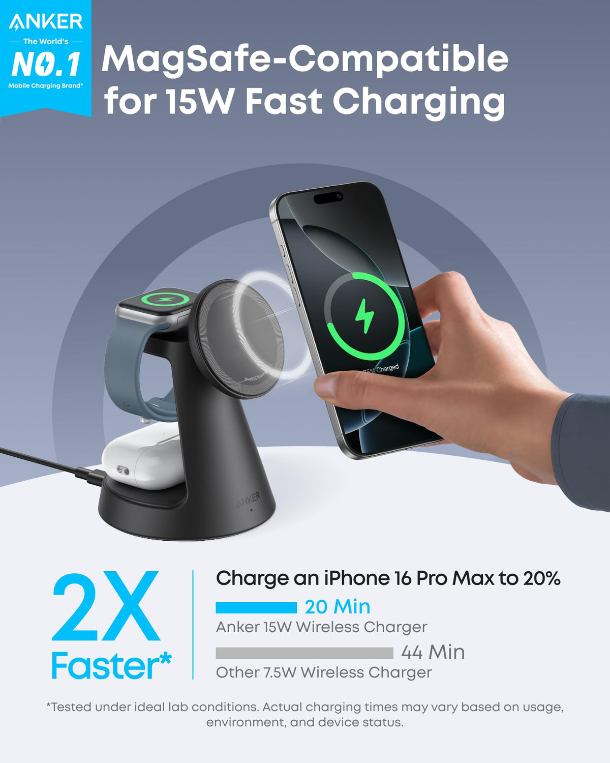 ANKERXI MagGo Wireless Charging Station (3-in-1, dock Stand) Black