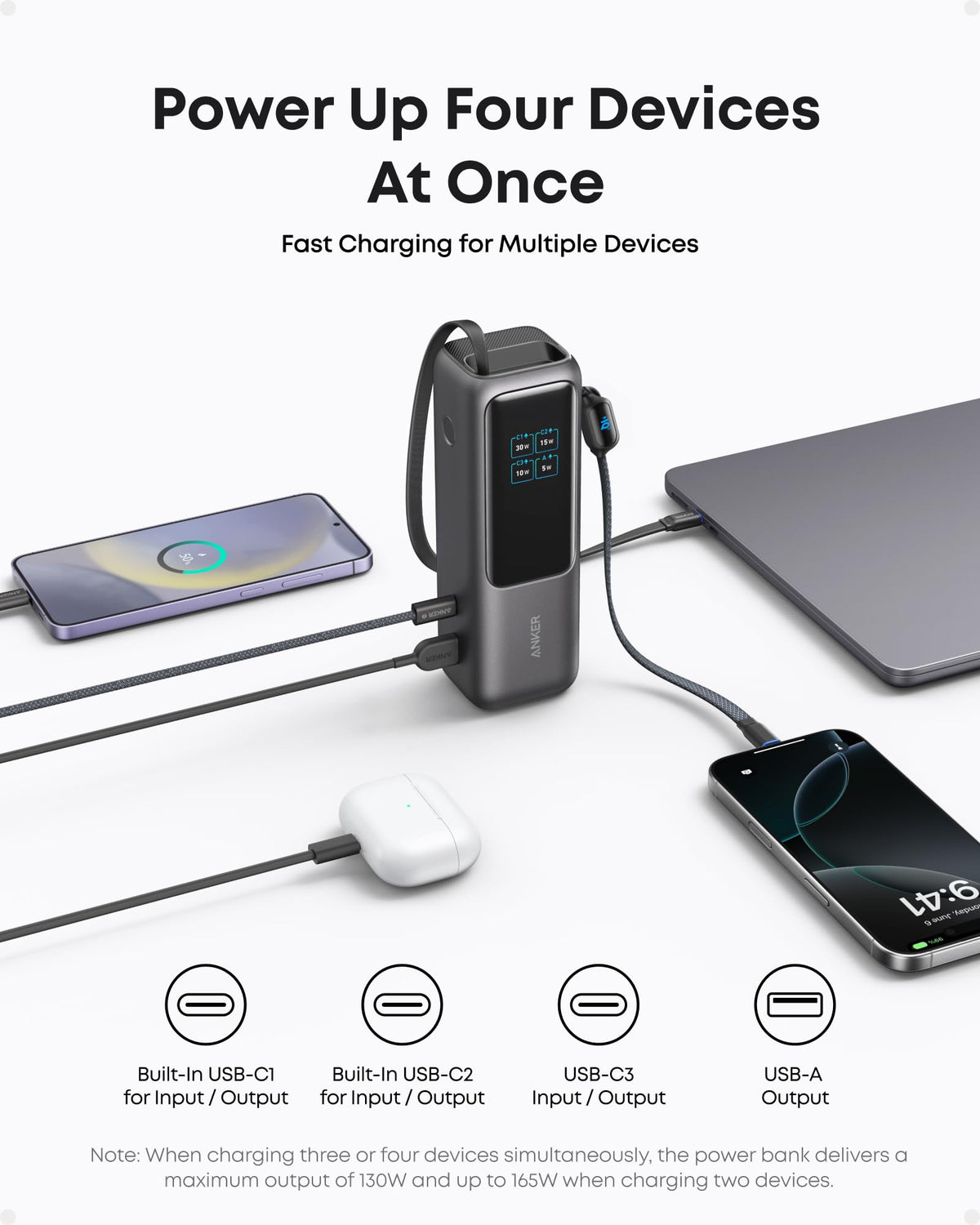 ANKERXI Power Bank (25K, 165W, Built-In Cables) with 240W USB-C Cable