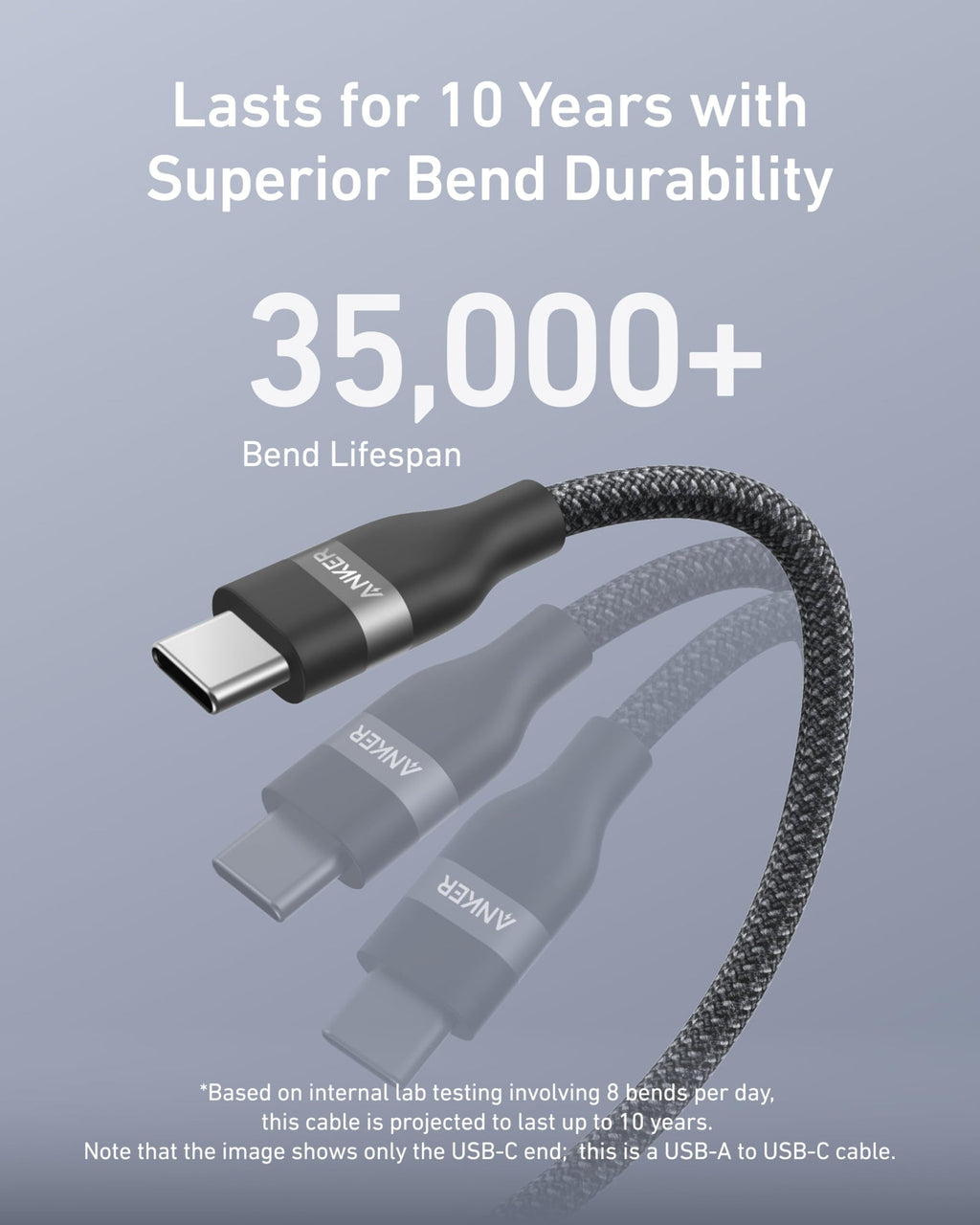 ANKERXI USB-A to USB-C Cable (3 ft, Upcycled-Braided) 3 ft