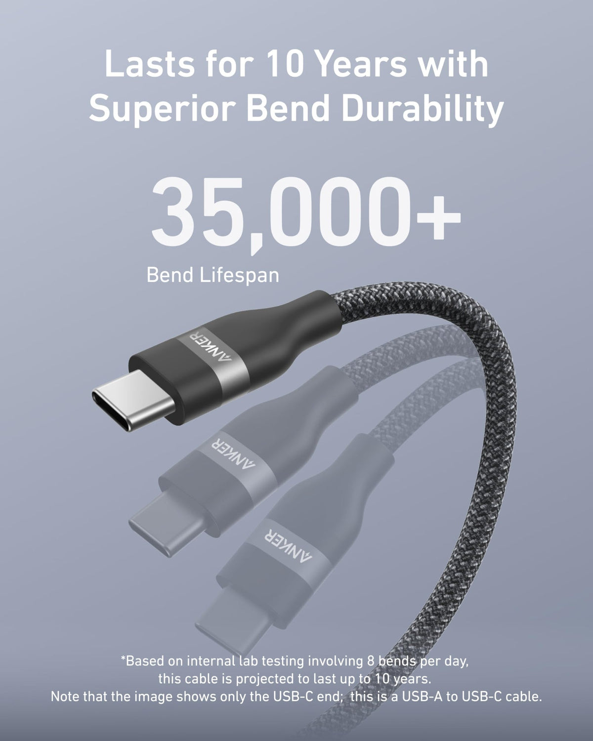 ANKERXI USB-A to USB-C Cable (3 ft, Upcycled-Braided) 3 ft