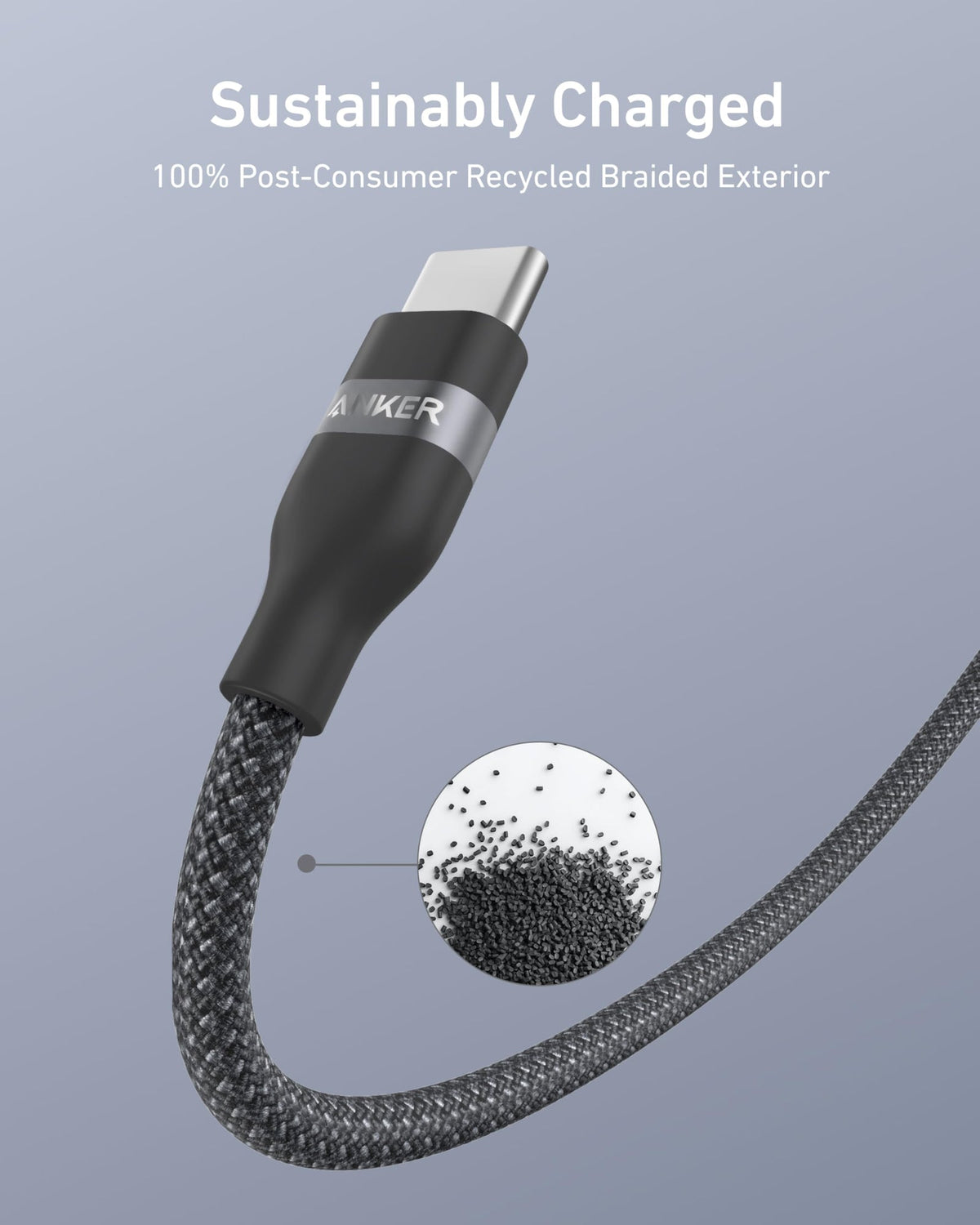 ANKERXI USB-A to USB-C Cable (3 ft, Upcycled-Braided) 3 ft