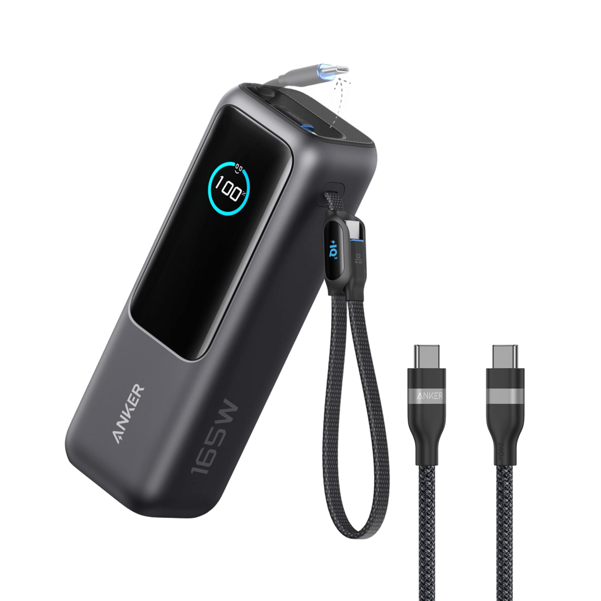ANKERXI Power Bank (25K, 165W, Built-In Cables) with 240W USB-C Cable - Default Title