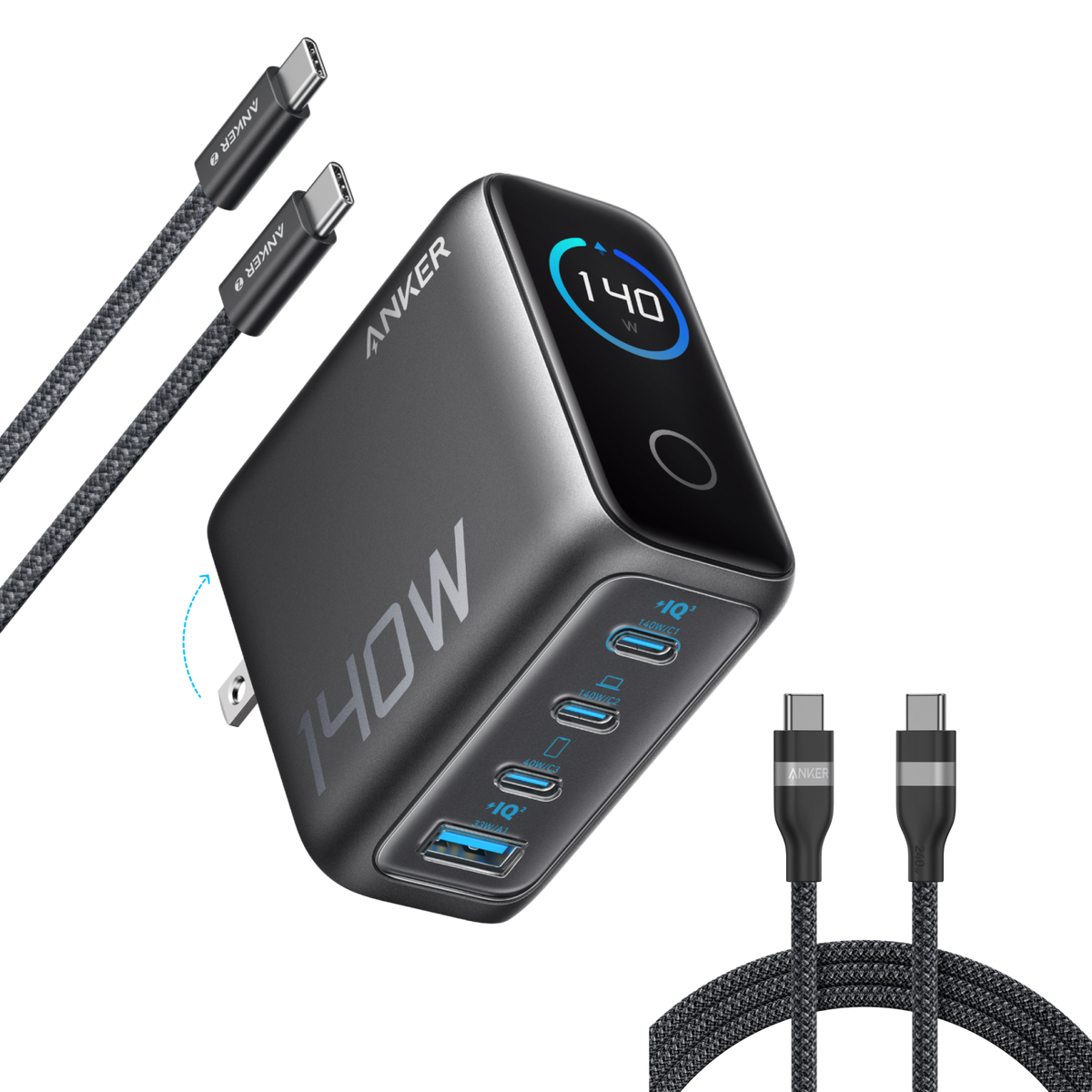 Workspace Power set | ANKERXI Charger (140W, 4-Port, PD 3.1) with 2-Pack USB-C Cable - Default Title