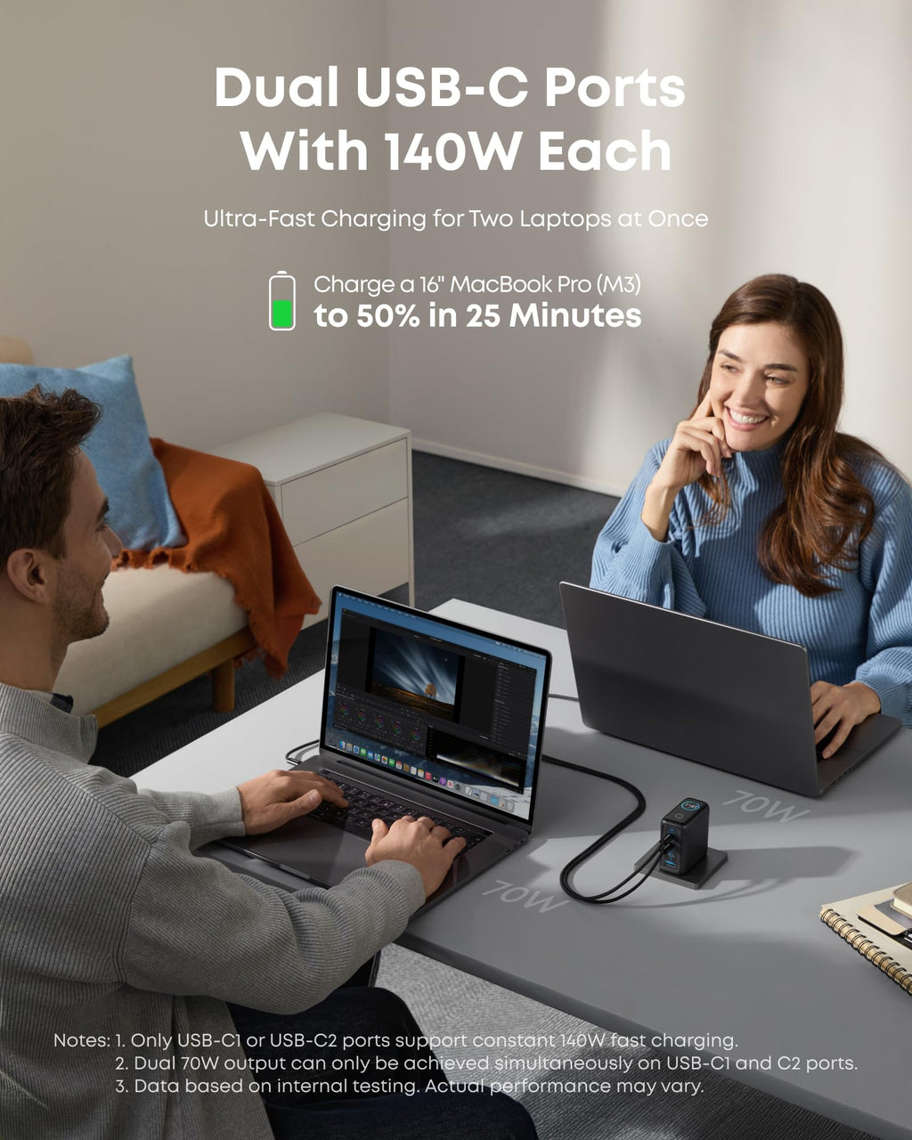 Travel Power kit | ANKERXI 165W Power Bank and 140W 4-Port Laptop Charger Space Black