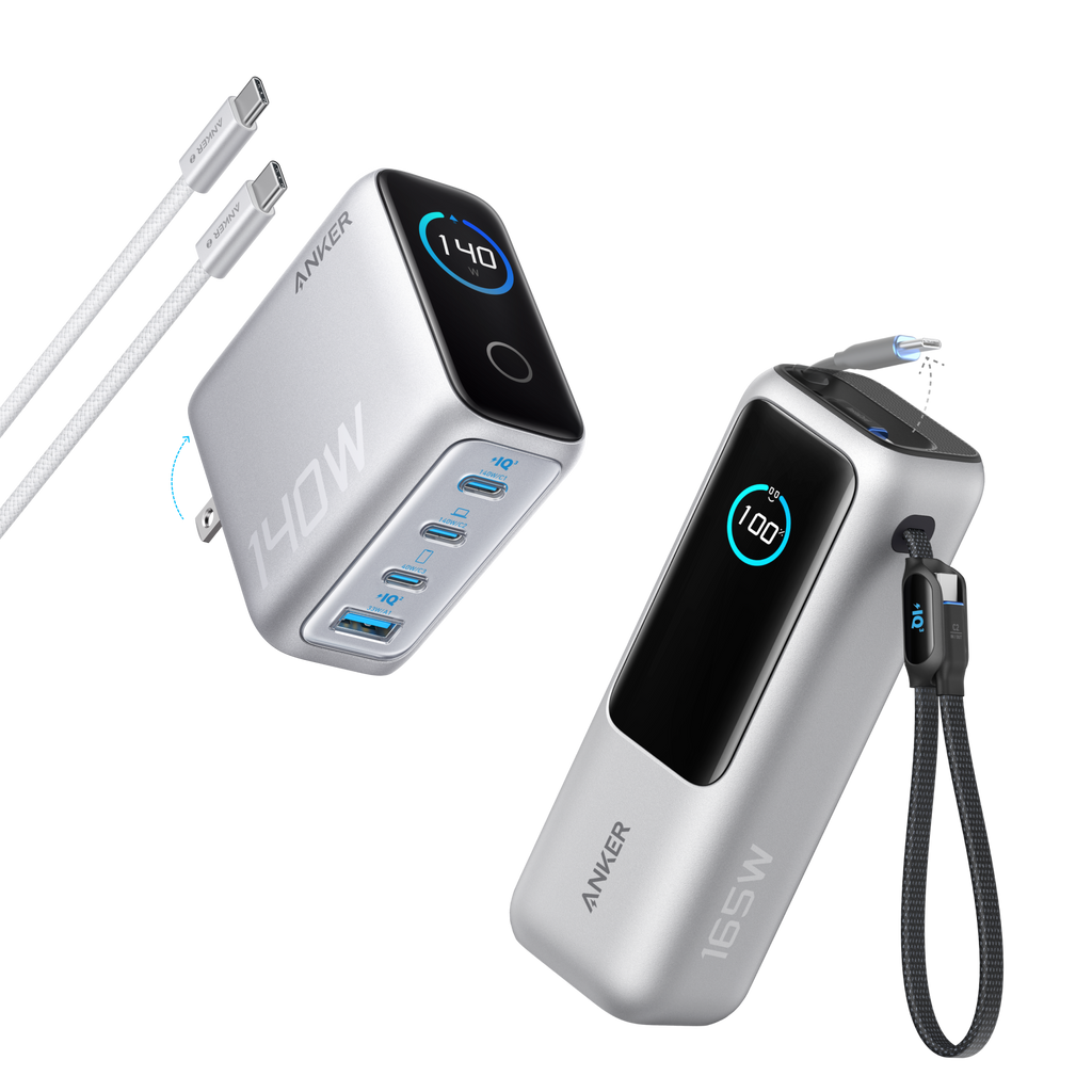 Travel Power kit | ANKERXI 165W Power Bank and 140W 4-Port Laptop Charger (Silver) Silver - Default Title