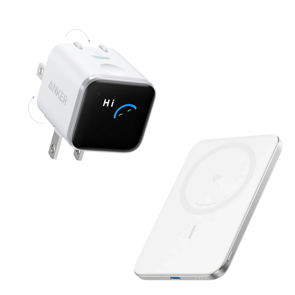 ANKERXI Nano 45W Smart Display Charger and 5K Wireless Power Bank Misty Blue