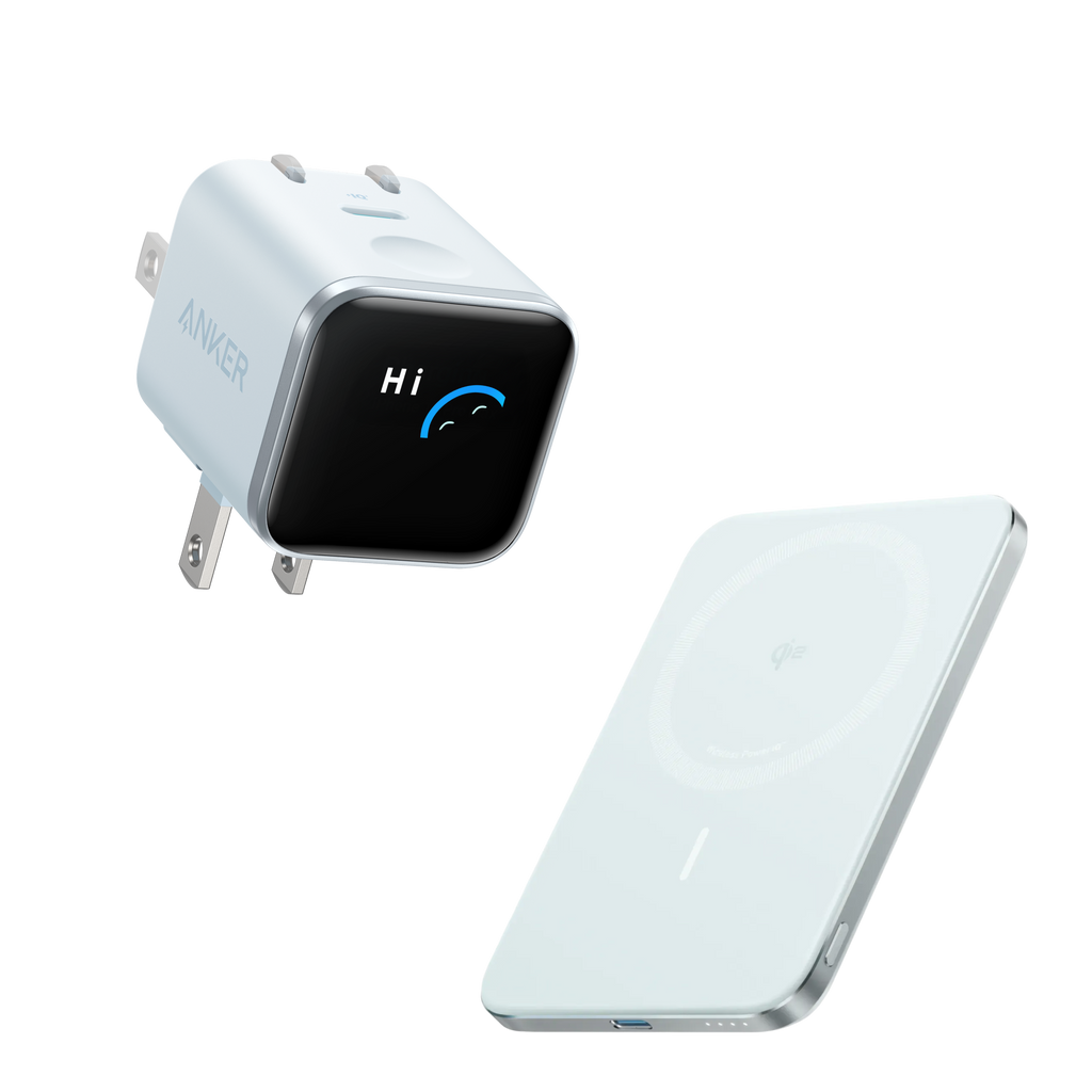 ANKERXI Nano 45W Smart Display Charger and 5K Wireless Power Bank Misty Blue - Default Title