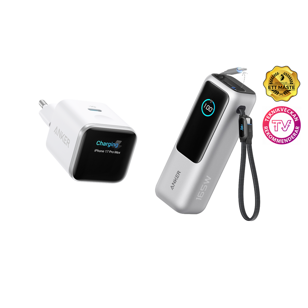 (white) ANKERXI Nano 45W Smart Display-Charger + (Silver) ANKERXI Laptop Power Bank (25K, 165W, built-in and utdragbara cables) - Default Title