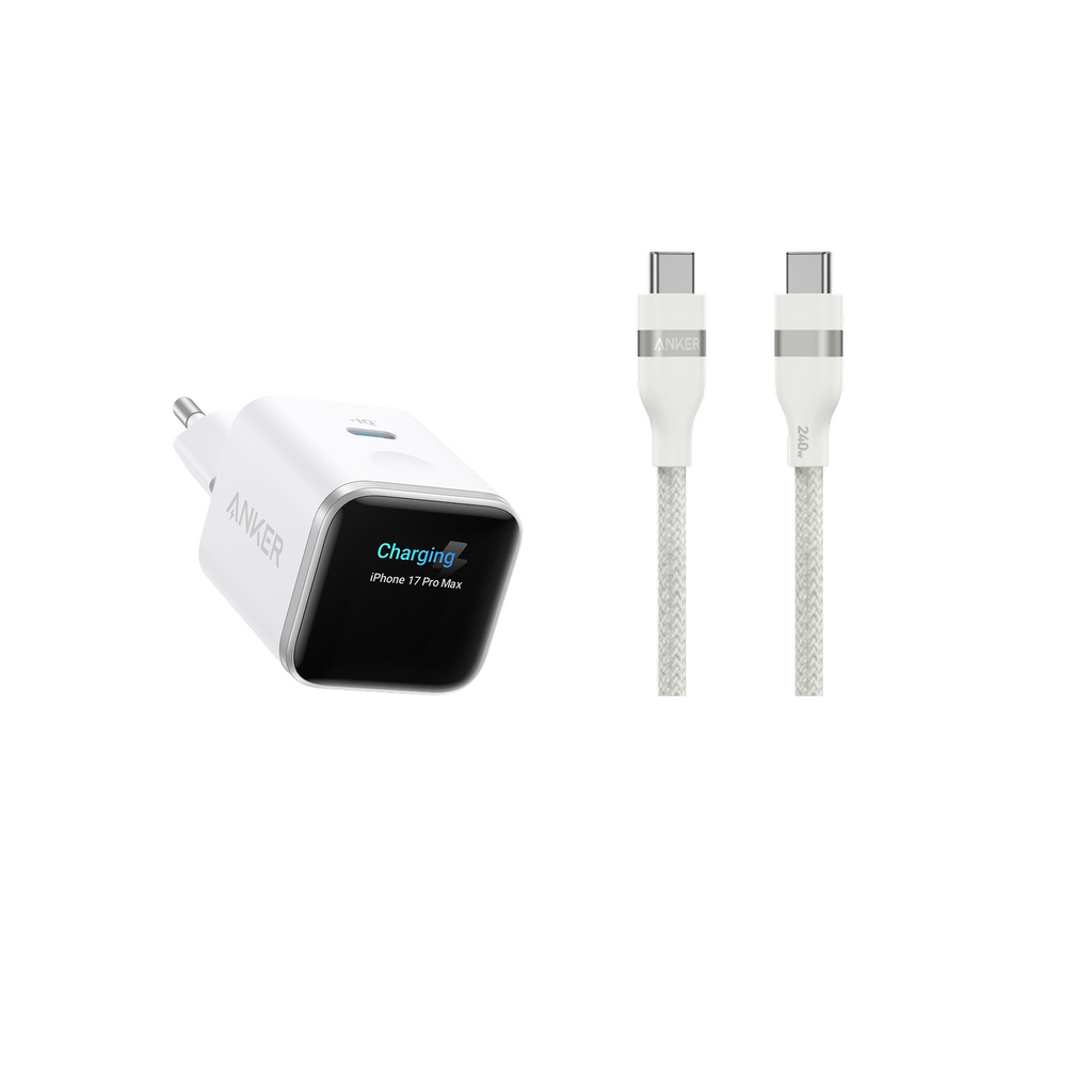 (white) ANKERXI Nano 45W Smart Display-Charger + (0,9m white) ANKERXI USB-C to USB-C-cable (240W, recycled-braided) - Default Title
