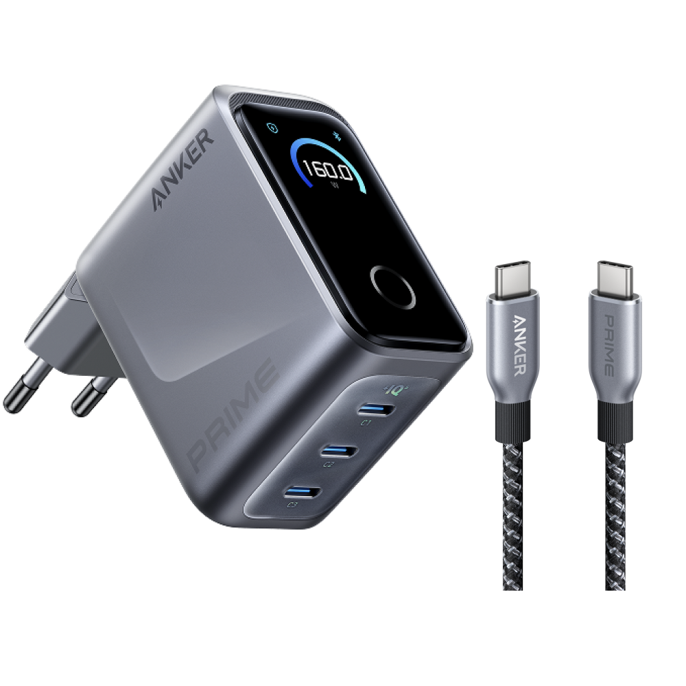 ANKERXI Prime-Charger (160 W, 3 ports, Smart Display) + ANKERXI Prime USB-C to USB-C-cable (240 W, recycled braided) - Default Title