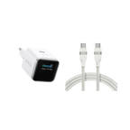 ANKERXI Nano Charger (45W, Smart Display) + ANKERXI USB-C on USB-C cable (90cm / 180cm, 240W, Upcycled-Braided Design) Polar White / 180cm - Default Title