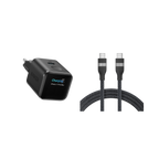 ANKERXI Nano Charger (45W, Smart Display) + ANKERXI USB-C on USB-C cable (90cm / 180cm, 240W, Upcycled-Braided Design) Black Stone / 180cm - Default Title