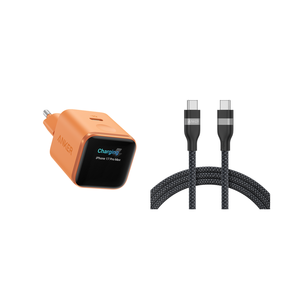 ANKERXI Nano Charger (45W, Smart Display) + ANKERXI USB-C on USB-C cable (90cm / 180cm, 240W, Upcycled-Braided Design) Orange / 180cm - Default Title