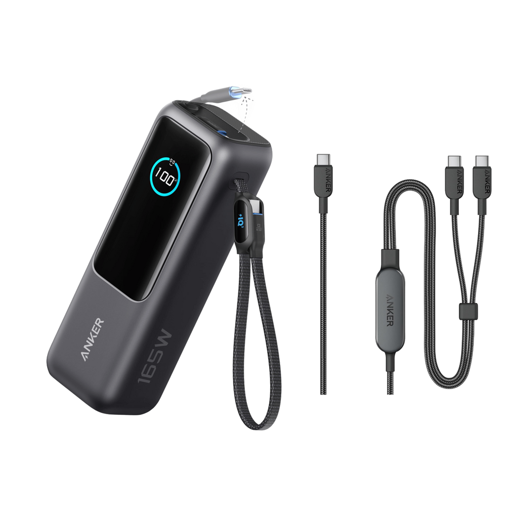 ANKERXI Laptop Power Bank (25K, 165W, built-in and utdragbara cables) + ANKERXI 2-i-1 USB-C to USB-C-cable (1,2m, 140W, braided) - Default Title