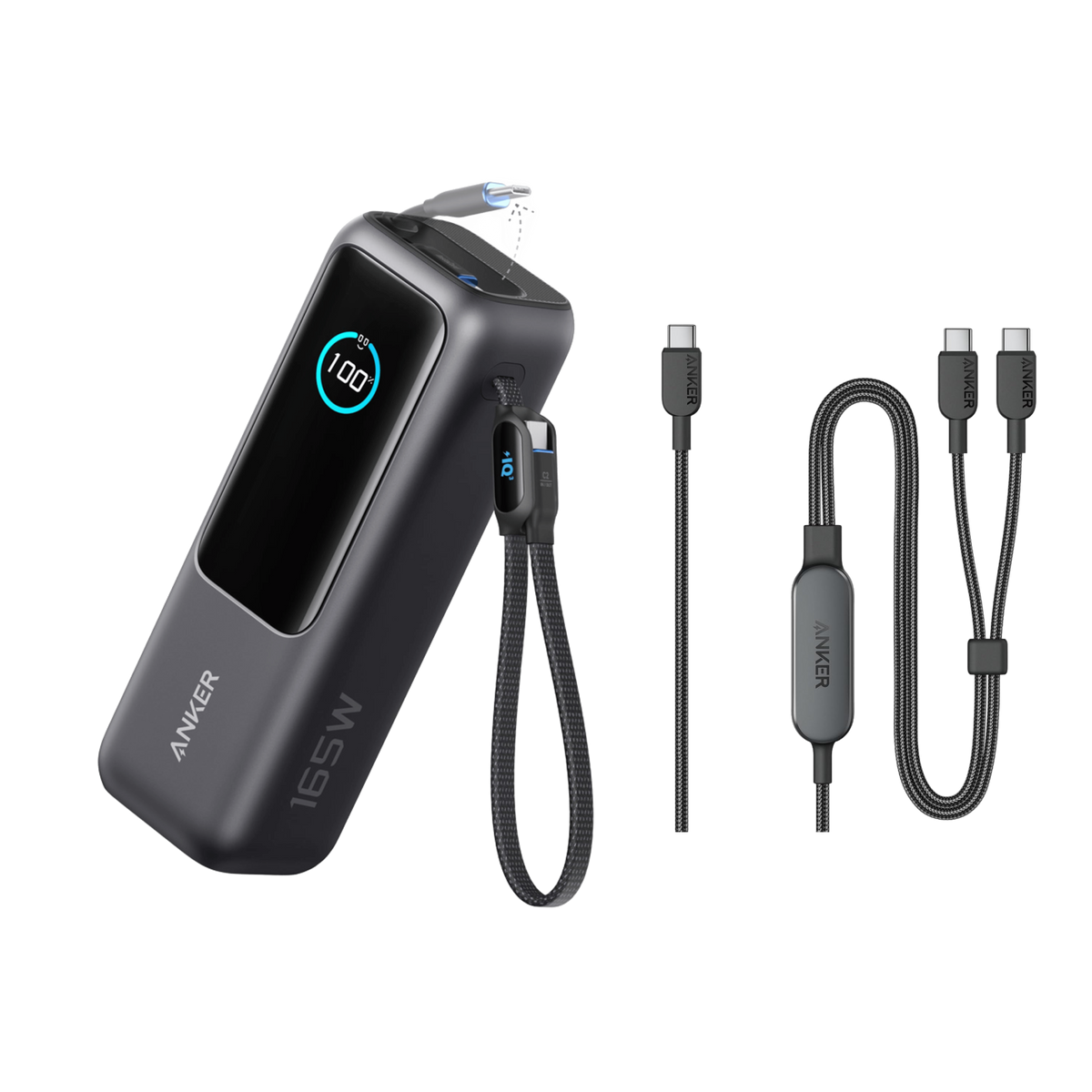 ANKERXI Laptop Power Bank (25K, 165W, built-in and utdragbara cables) + ANKERXI 2-i-1 USB-C to USB-C-cable (1,2m, 140W, braided) - Default Title