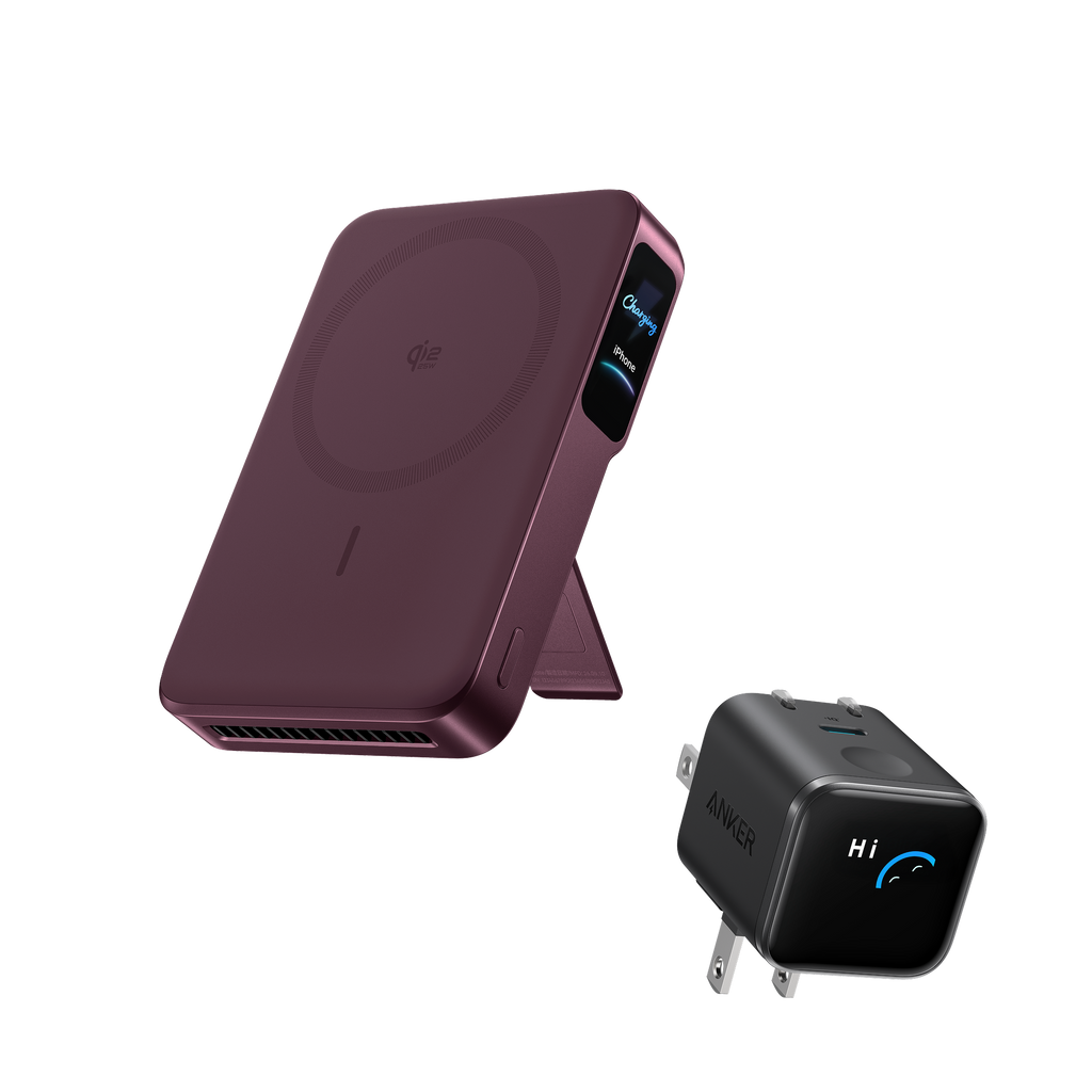 ANKERXI MagGo 2 Pro Power Bank and ANKERXI Nano 45W Smart Display Charger Burgundy Red - Default Title
