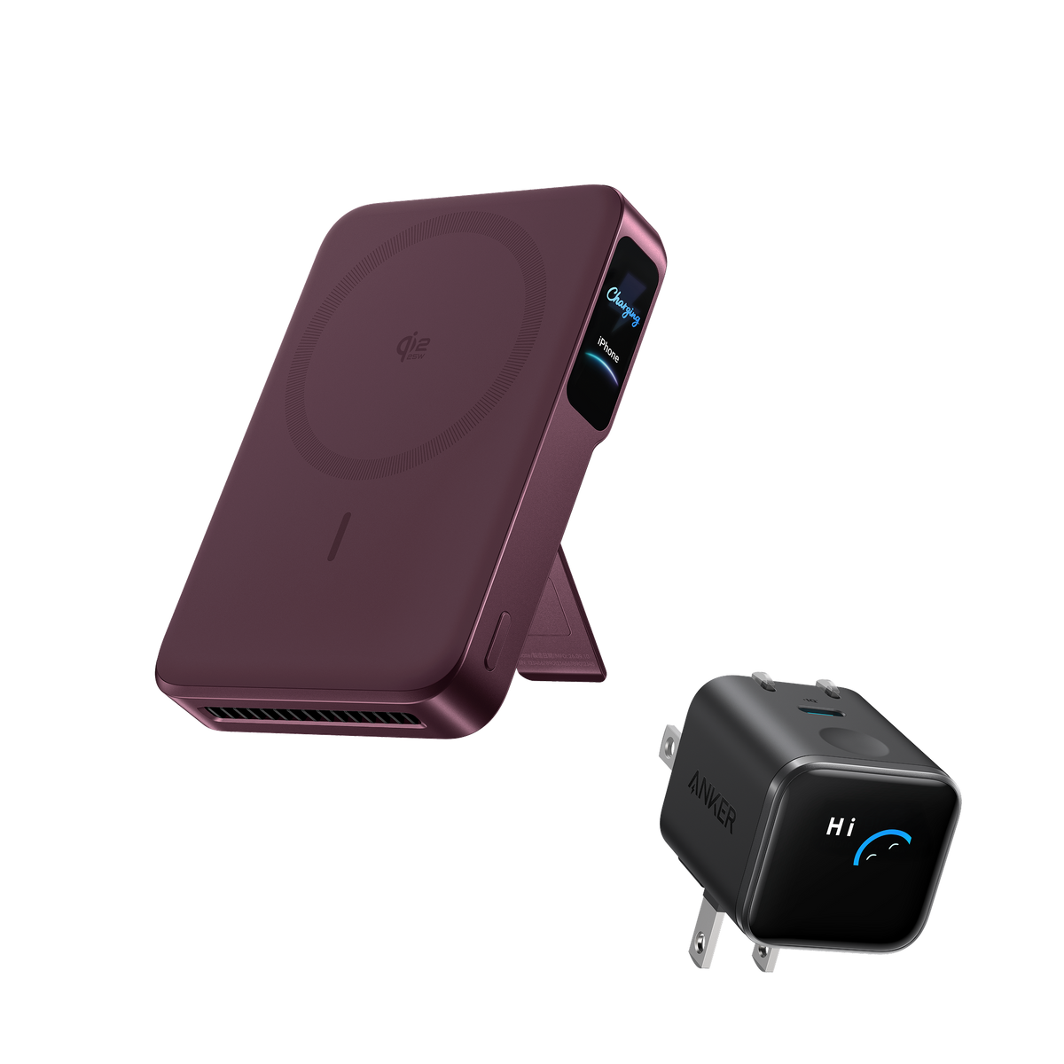 ANKERXI MagGo 2 Pro Power Bank and ANKERXI Nano 45W Smart Display Charger Burgundy Red - Default Title