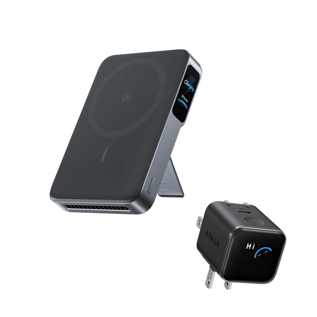 ANKERXI MagGo 2 Pro Power Bank and ANKERXI Nano 45W Smart Display Charger Burgundy Red