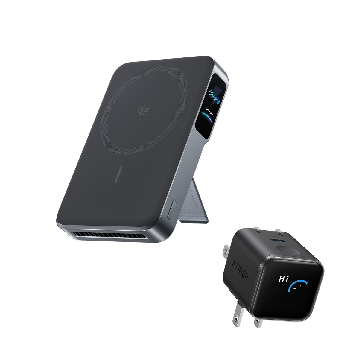 ANKERXI MagGo 2 Pro Power Bank and ANKERXI Nano 45W Smart Display Charger Burgundy Red
