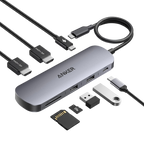 ANKERXI Nano USB-C Hub (8-i-1, dual displays), 10 Gbps hastighet, 85 W max fast Charging av laptop
