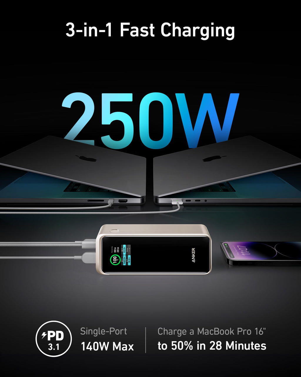 ANKERXI Prime 27650mAh Power Bank (250W) black