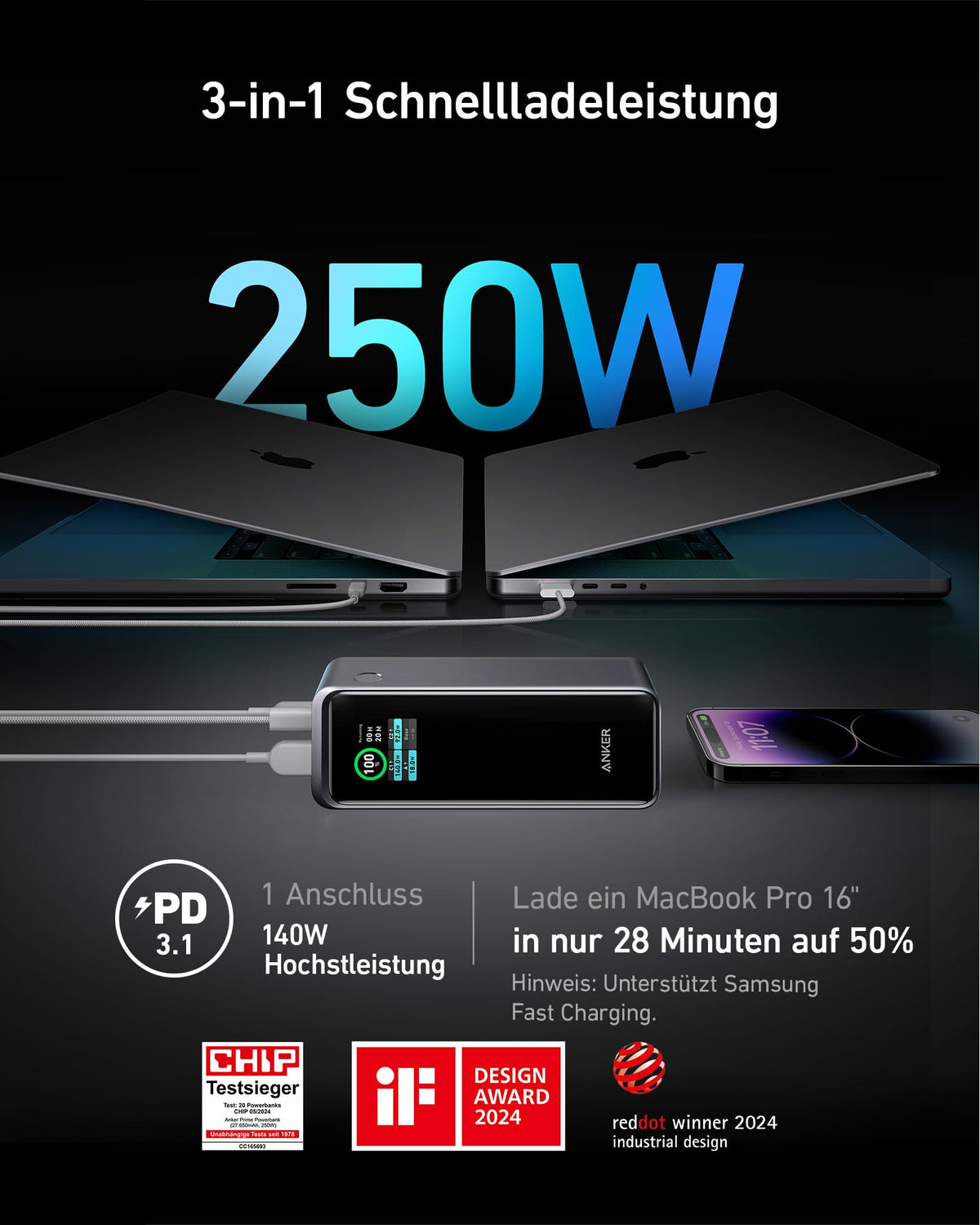 ANKERXI Prime 27650mAh Power Bank (250W) black