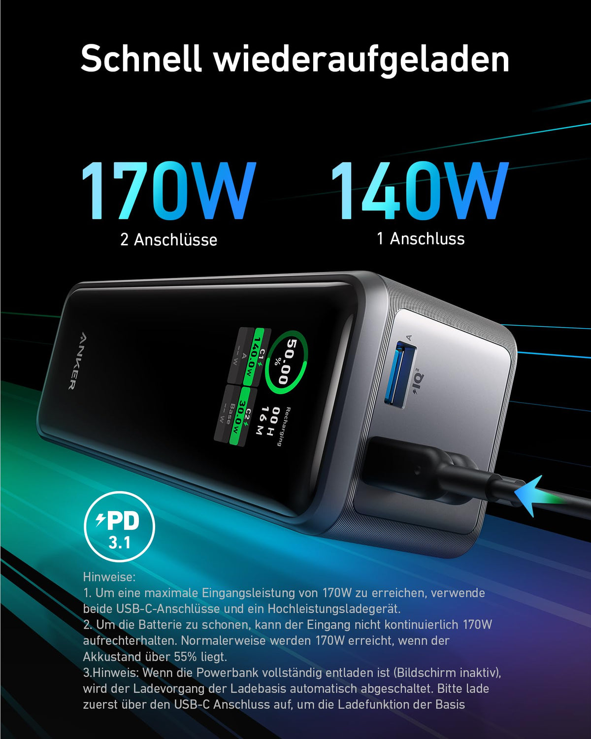ANKERXI Prime 27650mAh Power Bank (250W) black