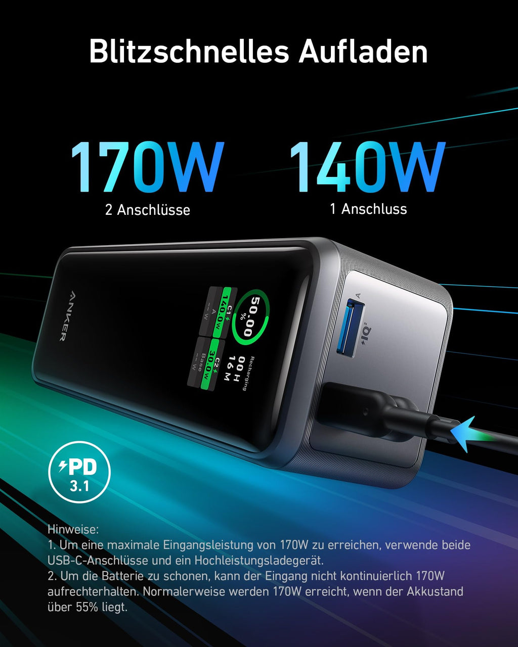 ANKERXI Prime 27650mAh Power Bank (250W) black