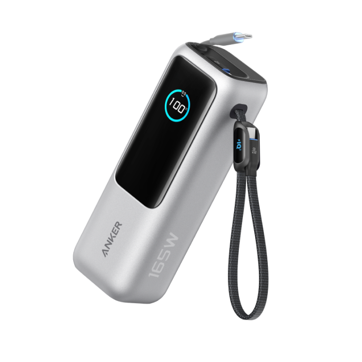 ANKERXI Power Bank (25K, 165W, Built-in + Retractable cable) + ANKERXI Charger (140W, 4-Port, PD 3.1) with USB-C cable silver